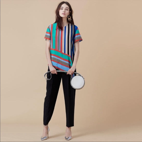 Diane Von Furstenberg Silk Asymetrical Striped Top - Picture 4 of 4